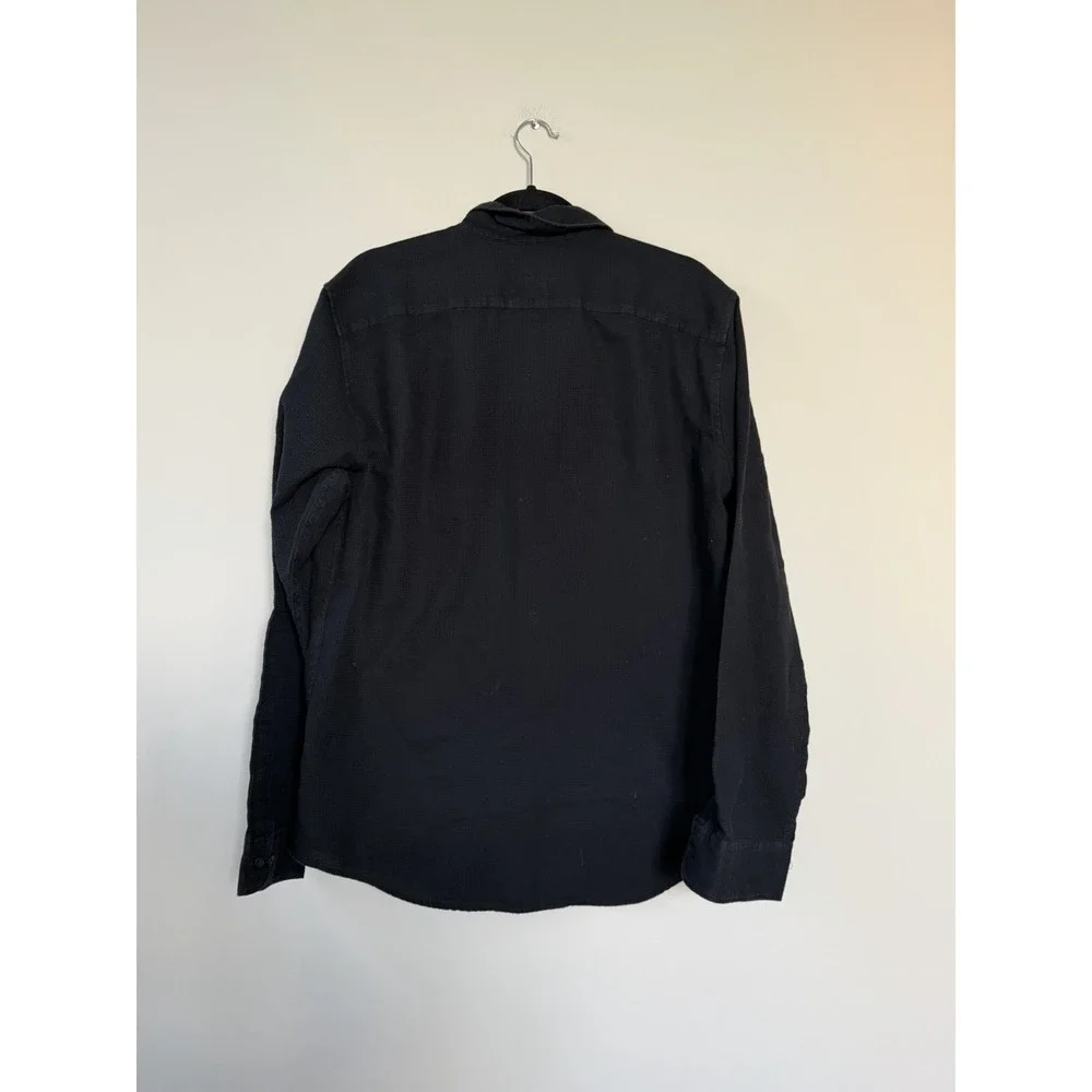 Original Penguin Men's L Black Solid Long Sleeve Button-Up Shirt Point Collar